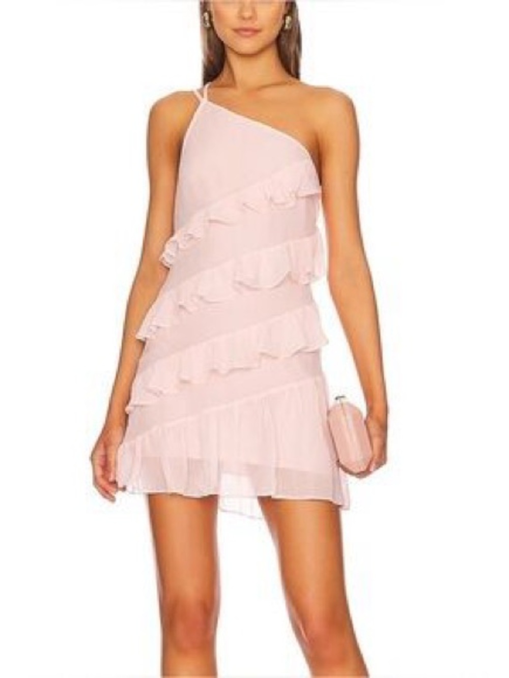 Lovers + Friends Blush Pink One-Shoulder Ruffle Mini Dress
